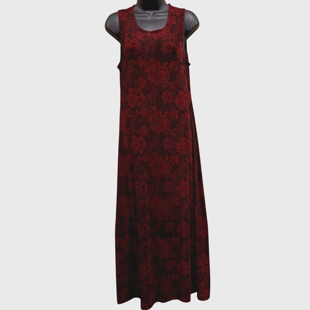 Connected Apparel 90s Grunge Maxi Dress Sz M Red Black‎ Floral Lace Whimsigoth
